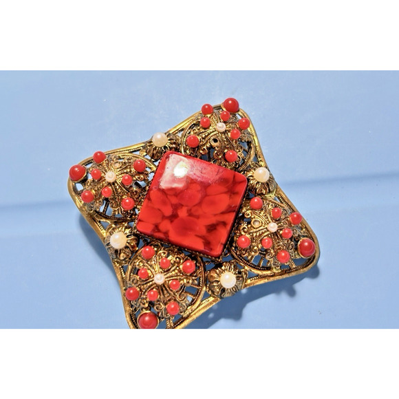 Vintage 1930s Austrian/Czech (Bohemian) W. Germany Filigree Brooch 2.5" - Picture 3 of 16